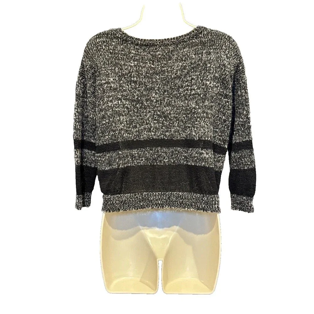 Alice + Olivia Women's M Gray Black Colorblock Linen Blend Open Knit Sweater